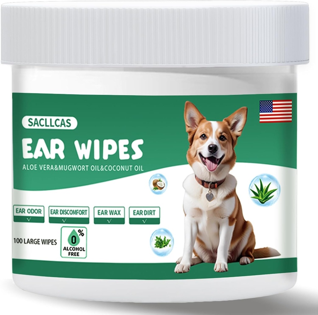 Hunde ører renere tørker 100 greve, mild pH balansert for ørevoks, Odor & kløe relief, Hypoallergenisk alkohol-fri med Aloe Vera, trygt for valpe ører