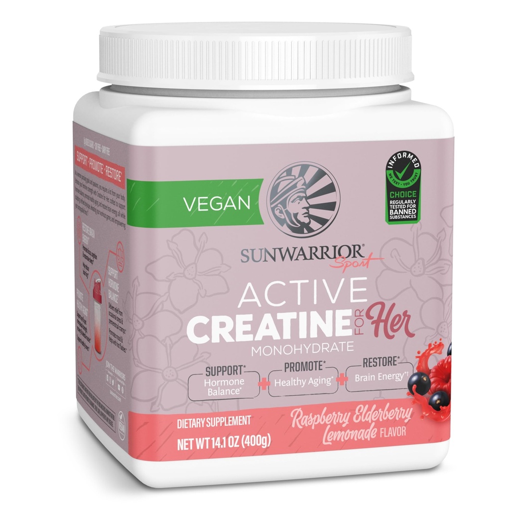 Sunwarrior Creatine for kvinner Monohydrat Powder Mikronisert Pre Workout Recovery Supplement støtte muskelbygging styrke trening kognisjon | Vegansk og enkelt blander 50 serveringer, bringebær lemonade