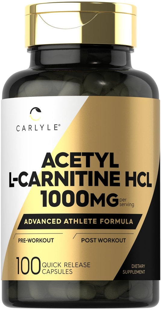 Carlyl Acetyl L-karnitin HCL 1000mg | 100 kapsler | Avansert atletisk formel | Pre-Workout Supplement | Ikke-GMO & Glutenfri