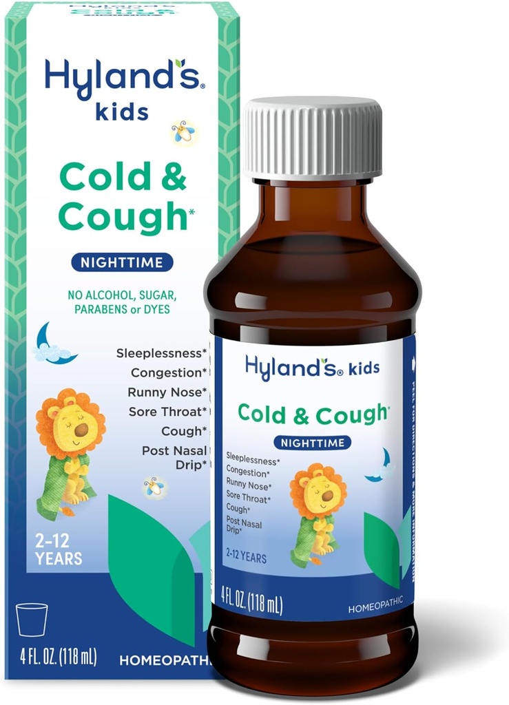Hylands barn kulde og cough, nattetid Cough Syrup medisin for barn alder 2 og opp, Decongestant, Sore Throat lettelse og søvnløshet, lindring av vanlige kalde symptomer, 4 Fl Oz