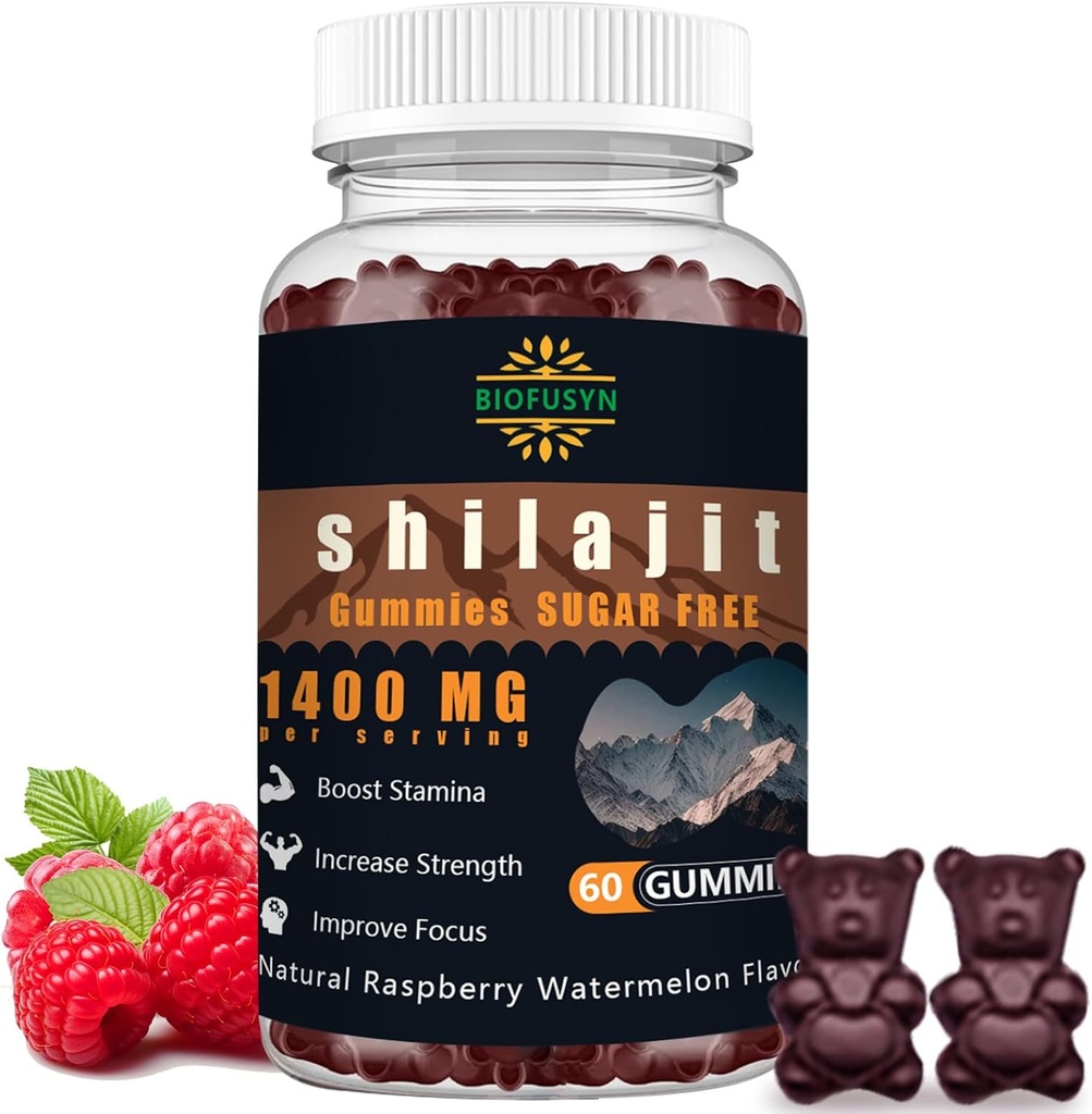 Shilajit Gummies for menn og kvinner - 1400mg, ren Himalayan Supplement, høy i mineraler og fulvsyre, energi, hjerne, immunisme øke, bringebær vannmelon flavor