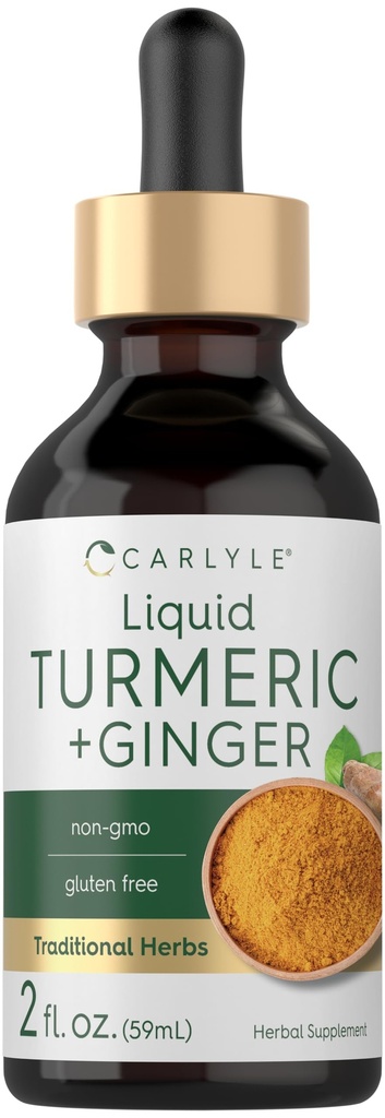Carlyle Turmeric og Ginger Drops 2 fl oz | Supplement med svart pepper | Vegansk, ikke-GMO, Glutenfri