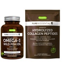 Høy absorpsjon Omega-3 Wild Fish Oil 1360mg & avansert Hydrolysert Collage Peptides Bundle, 1000mg EPA & DHA med Astaxanthin & 100% Grass Fed Bovine Collage Protein pulver, av Igennus