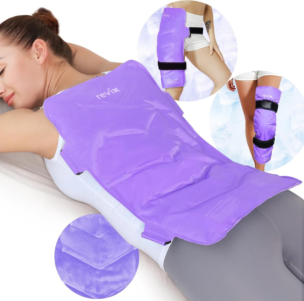 REVIX Ekstra stor rygg ispakke, reusable Gel Cold Compress Wrap for full rygg relief, ideell for muskelsmerter, tretthet, gjenoppretting og sure muskler – justerbare stropper, lilla