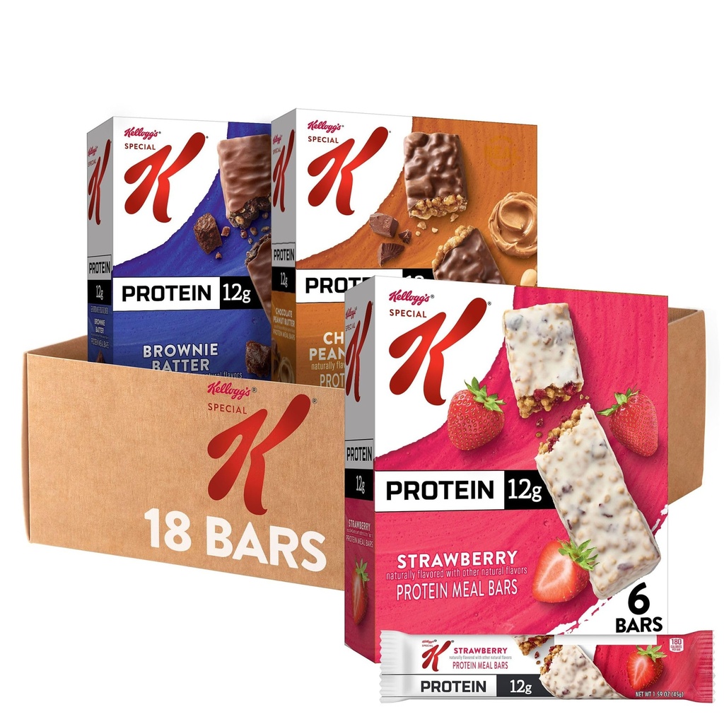 Spesial K Bar Protein Måltid Barer, Måltid Erstatning, Bulk Protein Snacks, Variety Pack (3 Boxes, 18 Count)