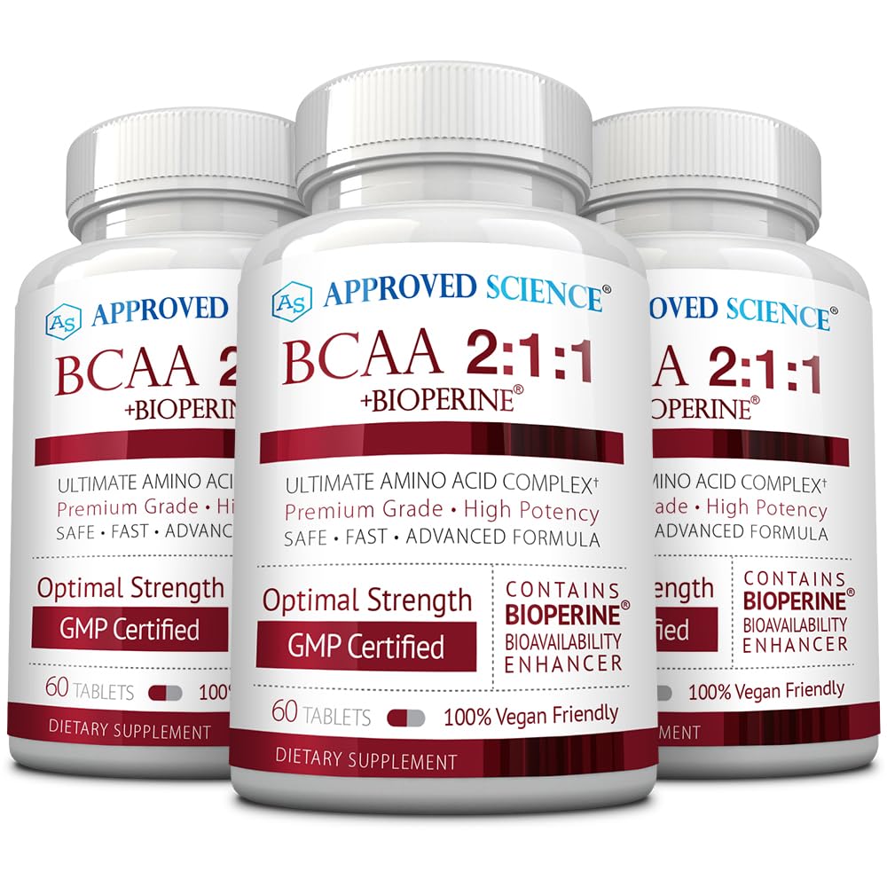 Godkjent vitenskap BCAA Supplement - 180 tabletter - 2400mg - Øk ytelse og forbedre muskelutvikling - L-Leucine, L-Isoleucine, L-Valine - Laget i USA, Ikke-GMO