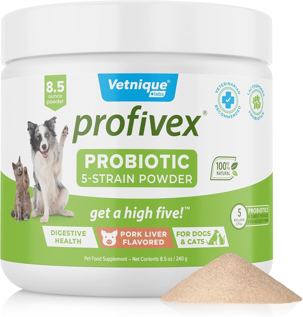 Vetnique Labs Profemx Probiotika for hunder Alle naturlige hunde Chews & pulver for digestive helse probiotiske kosttilskudd for hunder 5 Strains av probiotika og prebiotika (Powder, 8.5oz)