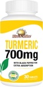 Rise-N-Shine 700 mg gurkemeie curcumin med svart pepper - Herbal Kosttilskudd for hud og felles støtte - 30-dagers levering