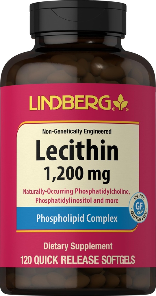 Lindberg Lecithin 1200mg Supplement for menn og kvinner | 120 Softgel Kapsler | Fosfolipid Kompleks | Ikke-GMO, Glutenfri