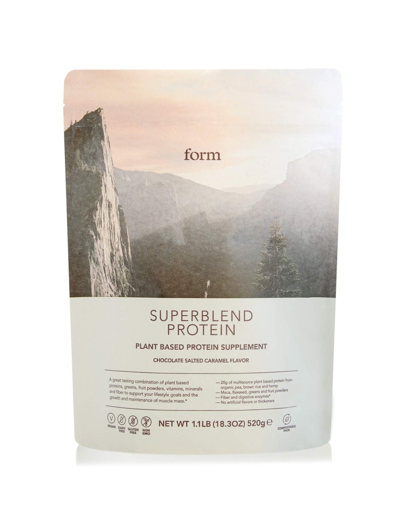 Form Superblend protein - Vegansk proteinpulver med supermat, vitaminer og mineraler - 20g plantebasert protein per servering (kokolat saltet karamell)
