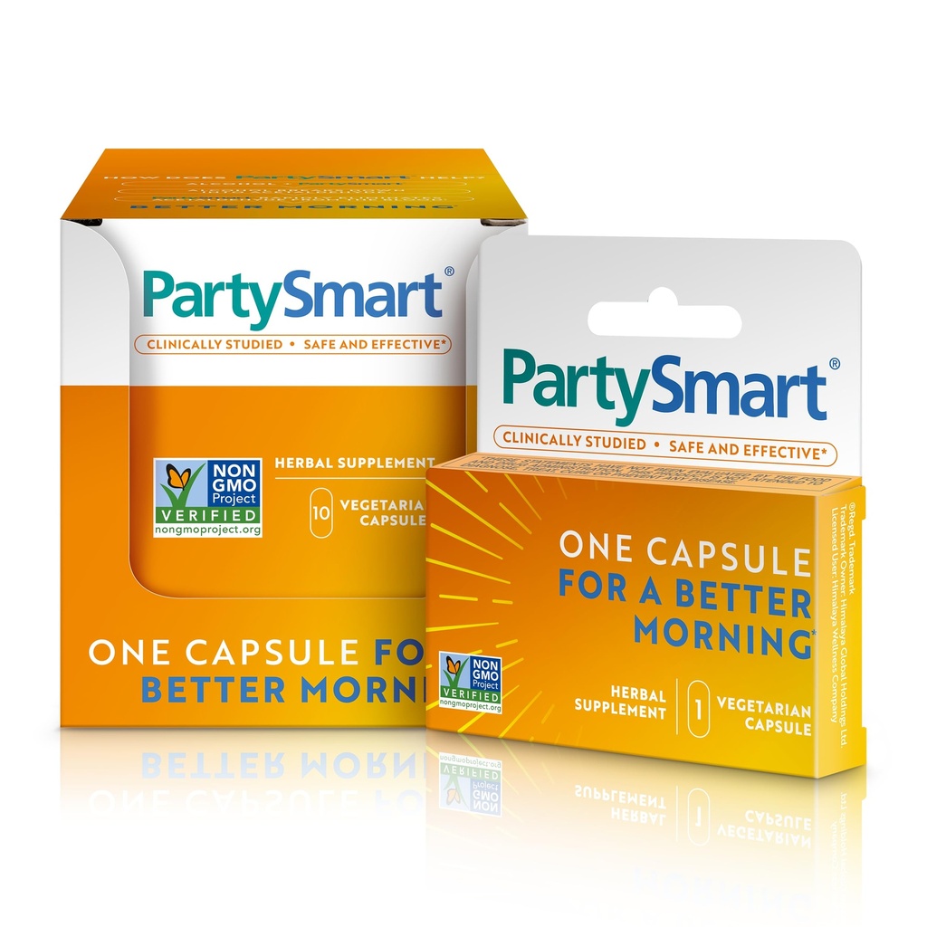 Himalaya PartySmart, 10 Individuelle kapsler - Alkoholnedbrytning Liver Støtte for en bedre morgen etter drikking - Plantebasert, vegansk, ikke-GMO, Glutenfri, klinisk studert