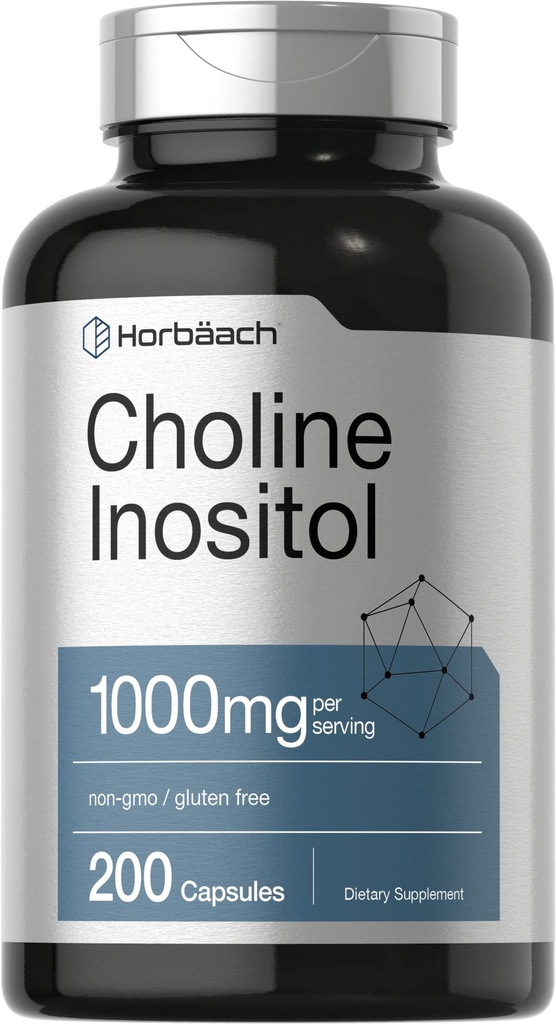 Horbaach Choline Inositol 1000 mg Supplement | 200 kapsler | Ikke-GMO, Glutenfri