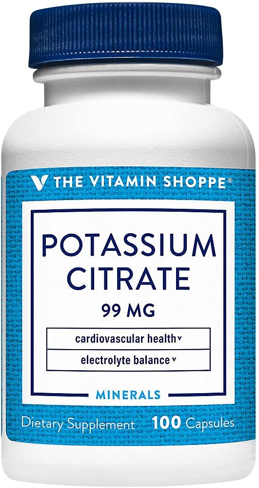 Vitamin Shoppe Kalium Citrat 99MG, støtter kardiovaskulære og cellulære helse (100 kapsler)