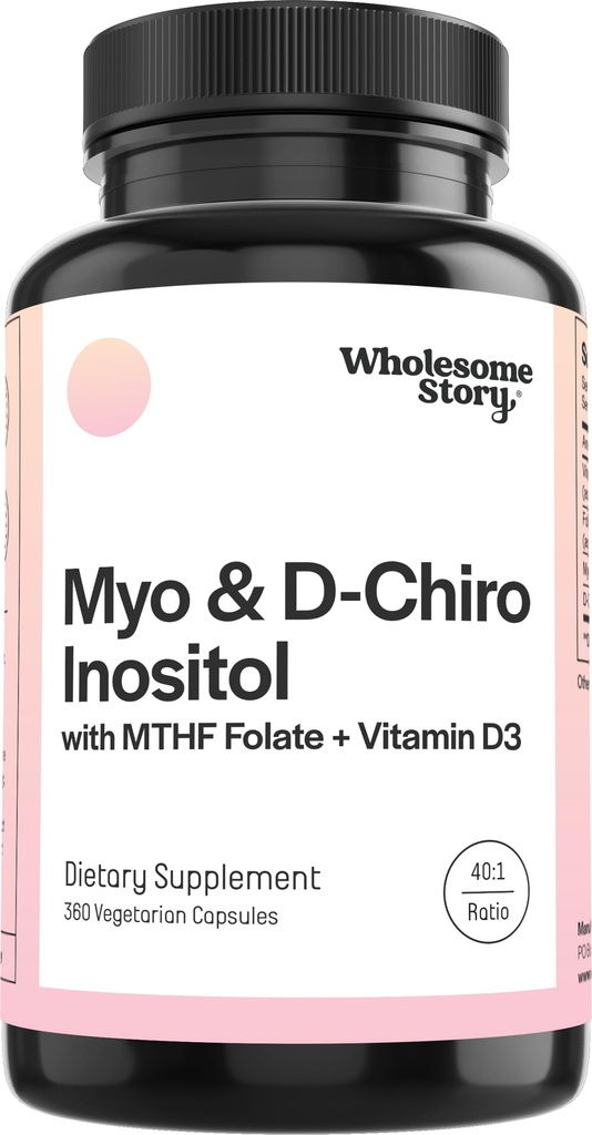 Myo-Inositol & D-Chiro Inositol Kapsler med MTHF, Folat, Vitamin D | Støtte for ovarian funksjon, hormonbalanse, & Homocystein nivåene | Fertilitetstilskudd for kvinner | 360 greve 40:1 forholdet