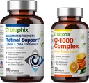 Biophix Retinal Support Maksimal styrke kompleks formel 100 kapsler - Gratis C-1000 30 tabletter - Sink Vitamin C E Lutein DHA Omega-3 Astaxantin Hyaluronsyre - støtter øyesyn helse