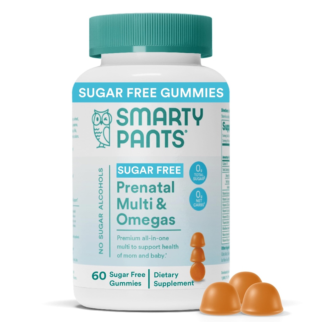 SmartyPants Prenatal vitaminer for kvinner, sukkerfri multivitamin gummier: Metylfolat, Omega 3 (ALA) vitamin D3, C, vitamin B12, B6, A, K & Zink, Inositol, Erytritol Free, 60 greve (20 dagers forsyning)