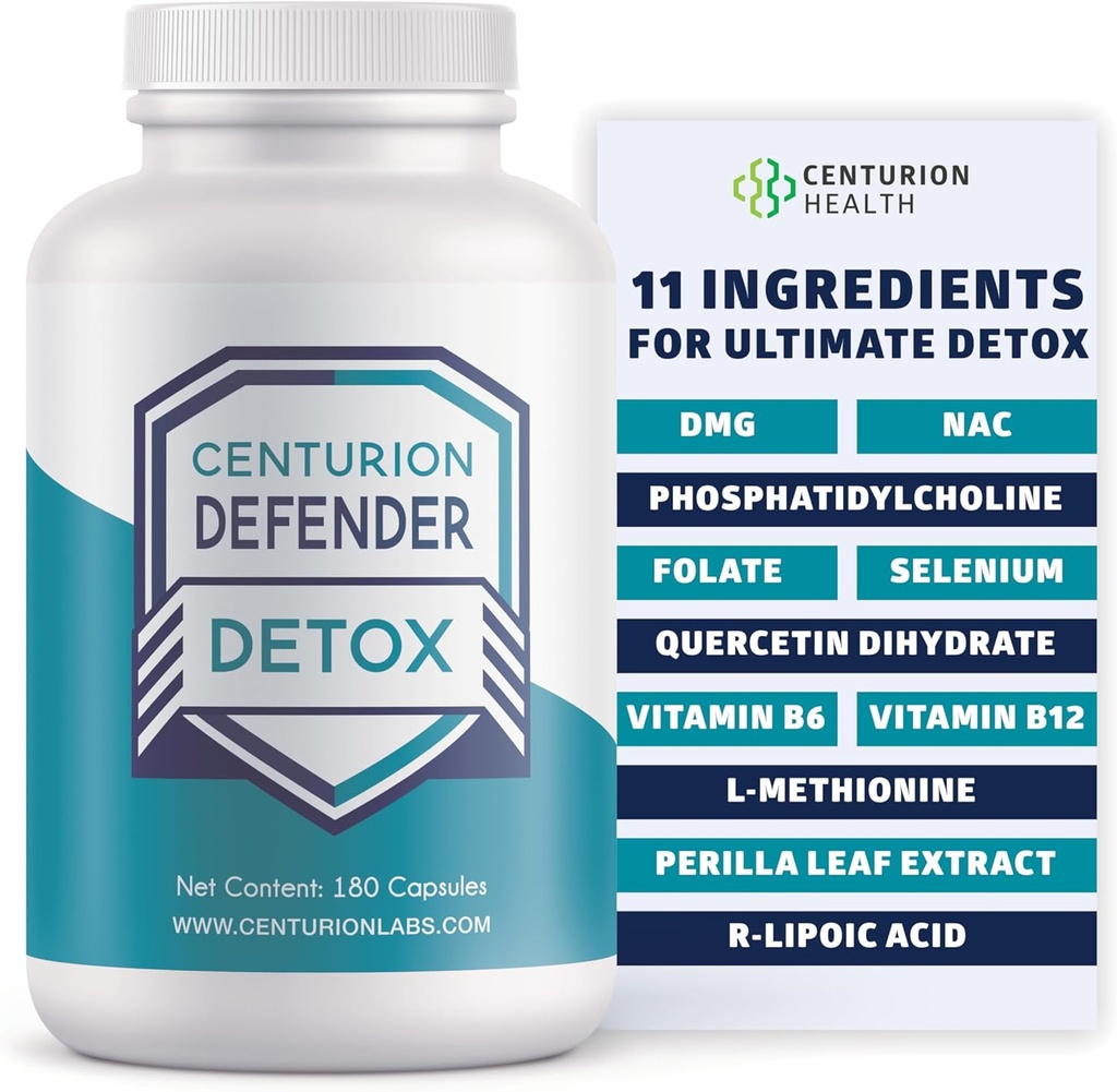 Centurion Defender Detox, Liver Cleanse Detox & Repair Supplement med Fosfatidylkolin, Vitamin B6, Folat, L-metionin og R-liposyre, 180 Caps