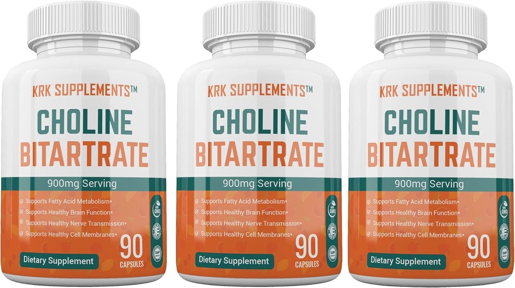 3 flasker Choline Bitartrate 900mg Per servering 270 Totale kapsler KRK Tillegg