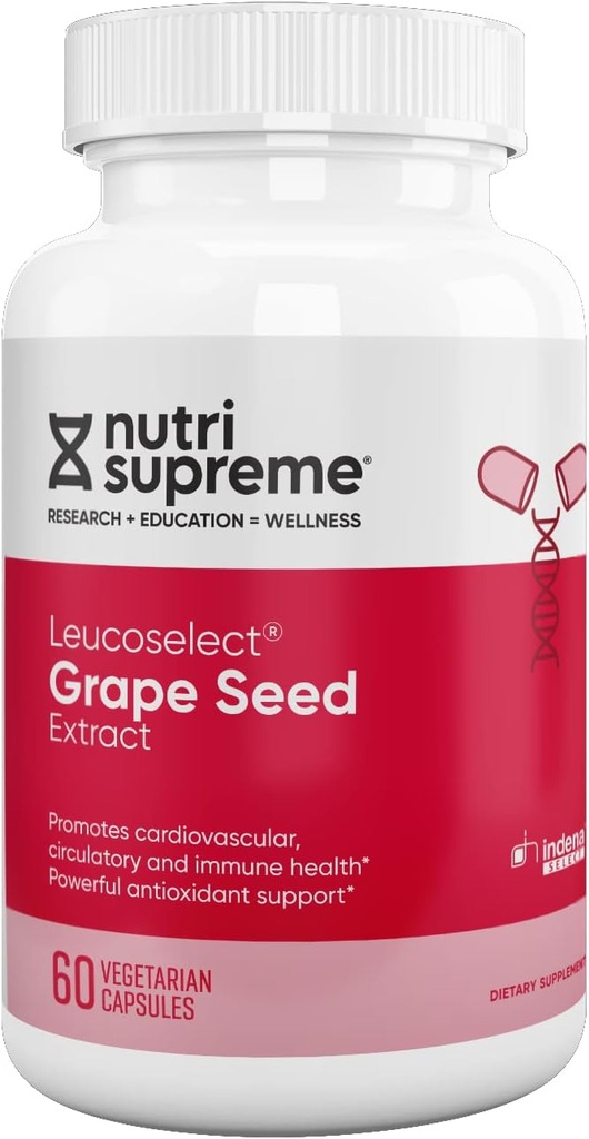 Nutri Supreme Grapefrø Extract Leucoselect, Polyphenoler for Super Antioksidant støtte, Cardiovaskulær helse, Kosher sertifisert 60 kapsler