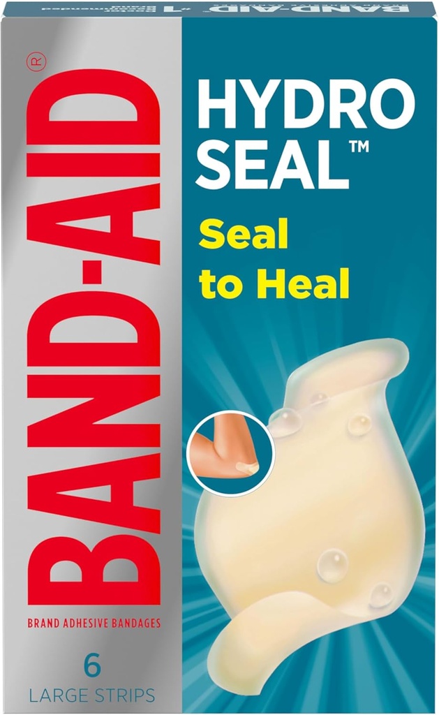 BAND-AID Merke Hydro segl Vanntett Bandages, Store Hydrokolloid Gel Bandages for førstehjelpsstøtte bedre healing for mindre blemmere, Cuts & Scrapes, FSA/HSA kvalifisert, 6 ct