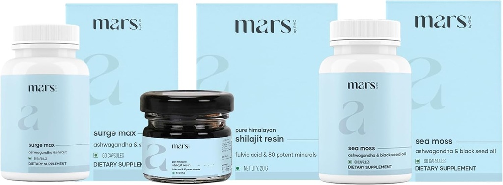 Mars by GHC Performance Plus Combo | Surge Max Caps, ren Himalayan Shilajit Resin, Svart Seed & Natural Sea Moss Kapsler | Støtter Energi, Stamina & Total Velbeing | Pakke med 1