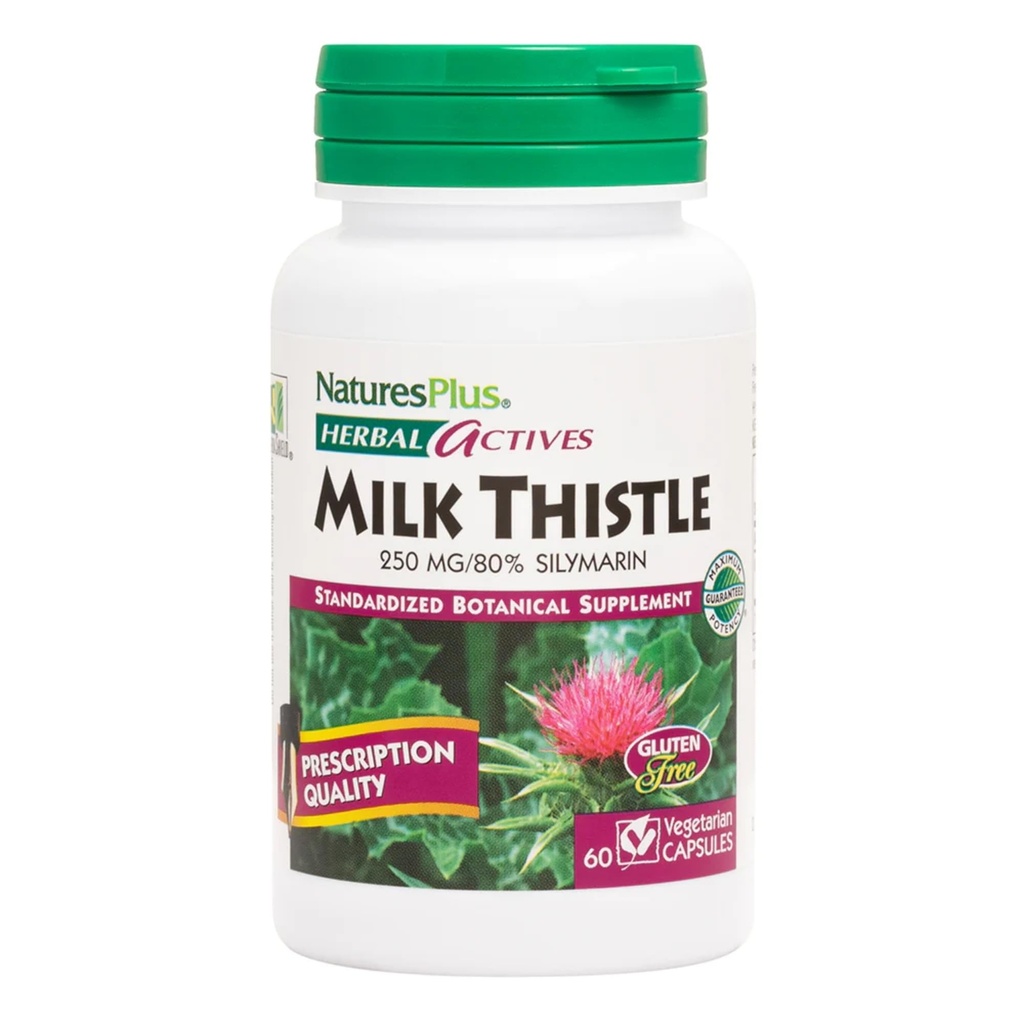 NaturesPlus Herbal Actives Melk Thistle - 60 kapsler - Ikke-GMO, Vegan, Glutenfri - 60 Services