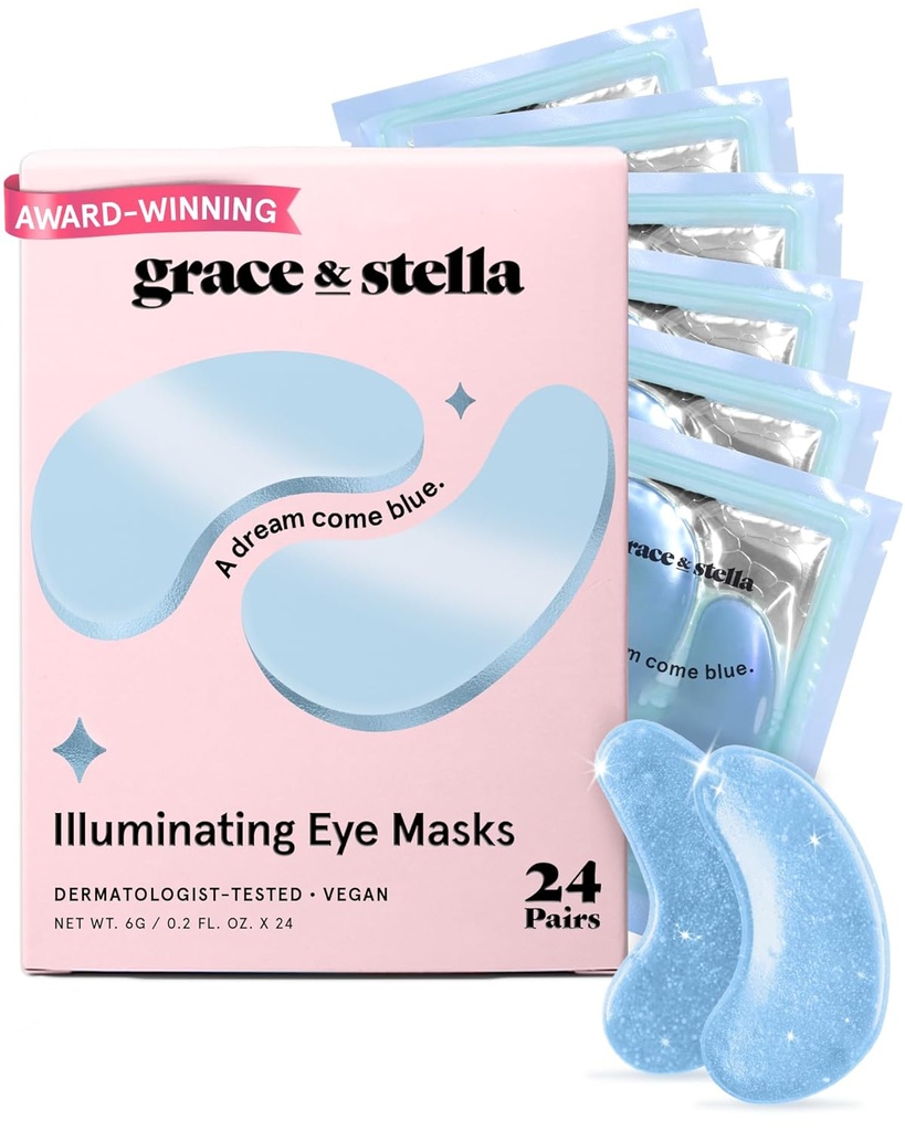 Nåde og stella Award Vinn under øyemaske Redusere mørke sirkler, Puffy øyne, Underøyne poser, Wrinkles, Gel under øyenlapper, Bursdagsgaver for kvinner - Vegansk Cruelty-Free Selvpleie (24 par, blå)