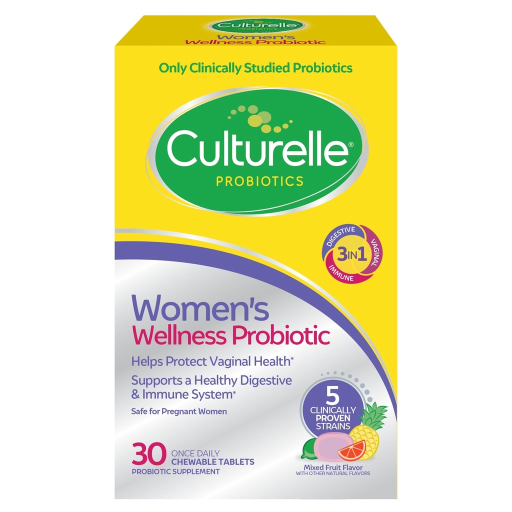 Culturelle Kvinners velvære, Daglig Chewable Probiotika for kvinner - Støtter Digestive, Vaginal og Immune Helse, Av og til Diarrea, Gas & Bloating - Non-GMO - 30 Count