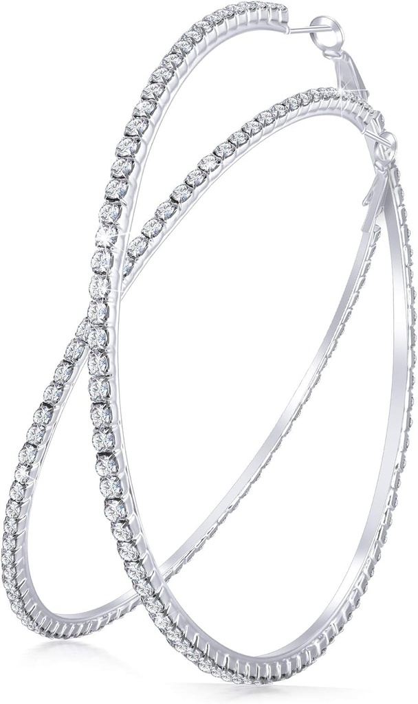 Store Rhinestone Hoop øredobber skinnende krystall Rhinestone Dunge Big Hoop øredobber for kvinner bryllupsfest favor, 80 mm