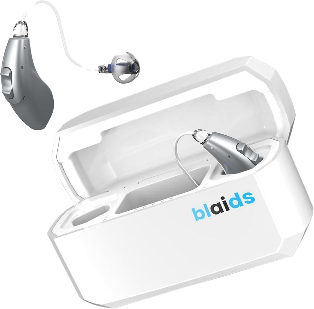 BladsX Neuro Rechargeable RIC + programmerbare høreapparater for voksne med mobil App Høretest og støyavbestilling, høreapparater for eldre, dobbelt mikrofon og 96 DSP-kanaler. USA-Made prosessor