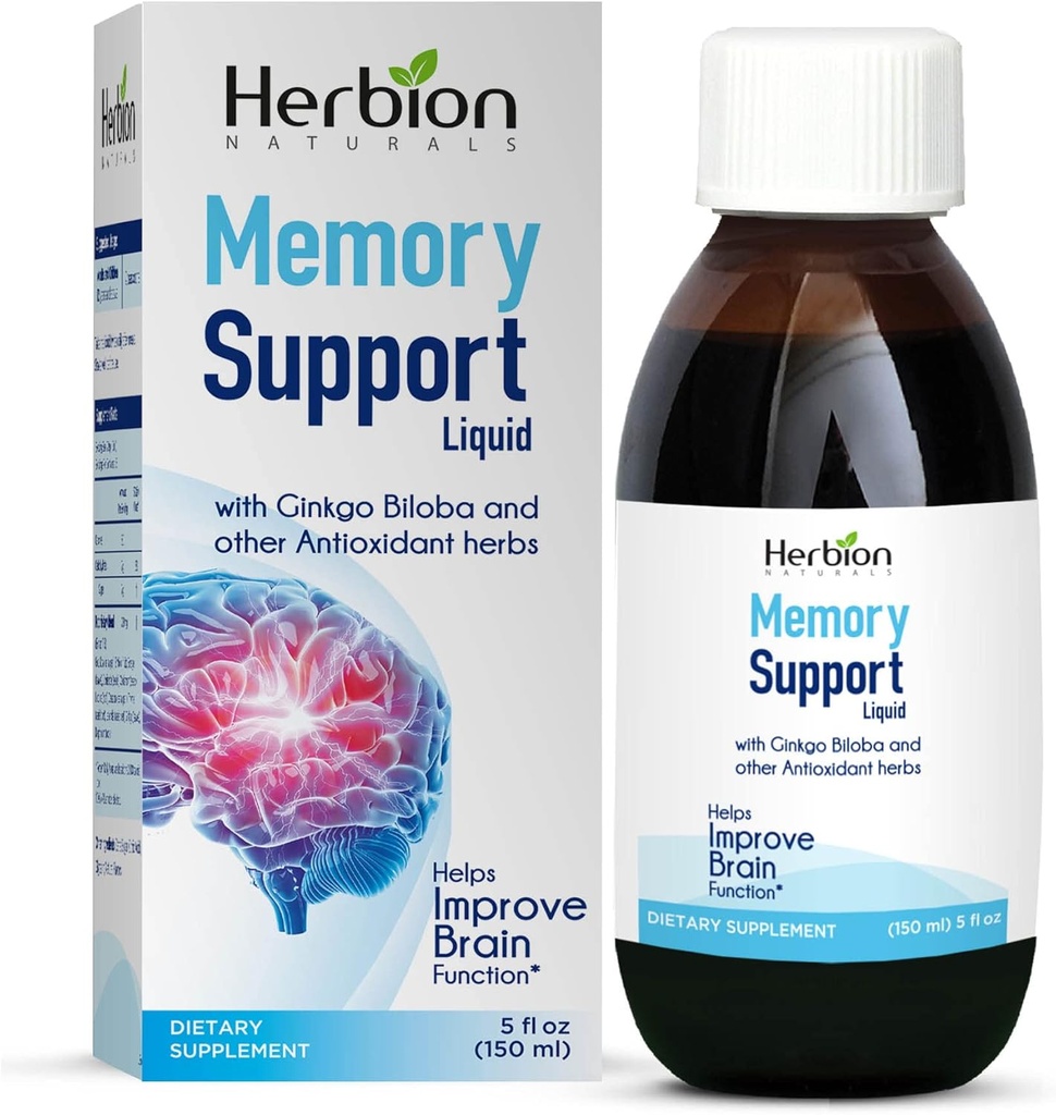 HERBION Naturals Minde Support Liquid - bidrar til å forbedre hjernens funksjon og fravær Mindedness, opprettholder sunne Mood nivåer med Ginkgo Biloba, voksne og barn over 12 år, 5 fl oz, 150 ml