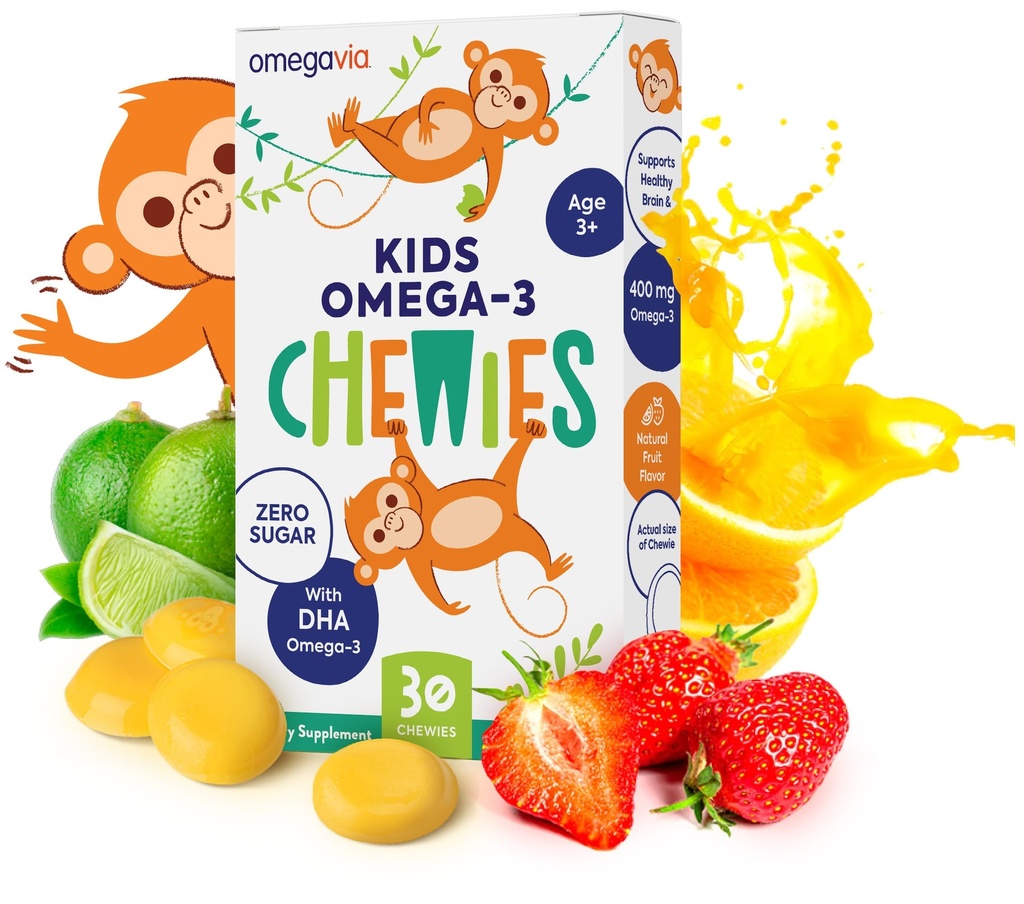 Omega 3 Gummier - Ultra høy DHA Chewable Gel Gummy - Omega 3 for barn støtter hjerne og øye helse - sukkerfri naturlig frukt flavor - barn Omega 3 Fish Oil Gummies (30 Count)