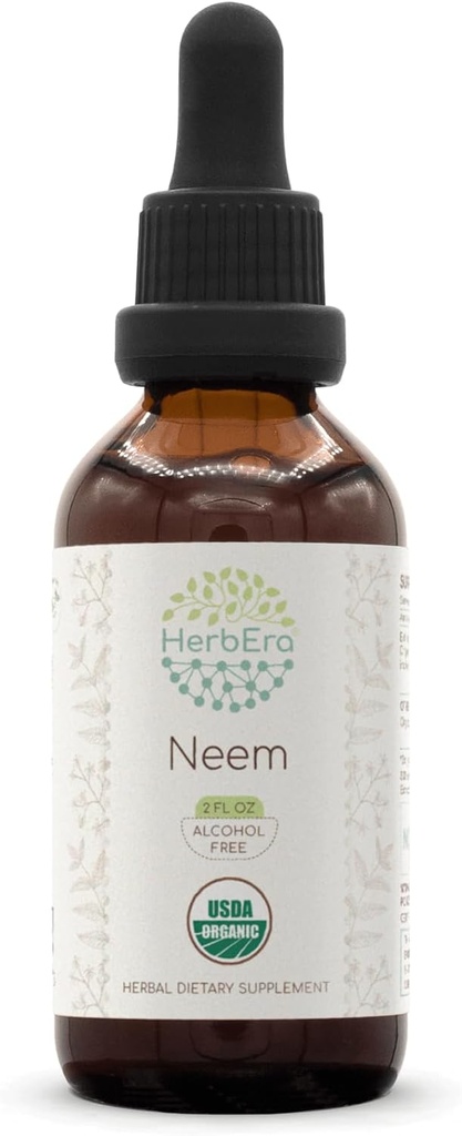 HerbEra Neem B60 alkoholfri urteekstrakt Tinktur, konsentrert flytende dråper Naturlig USDA organisk (Azadirachta Indica) tørket blad (2 fl oz)