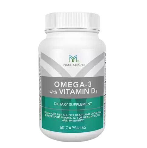 Mannatech Omega-3 med vitamin D3 for bein, hjertehelse og kognitiv støtte, laget av ren fiskeolje