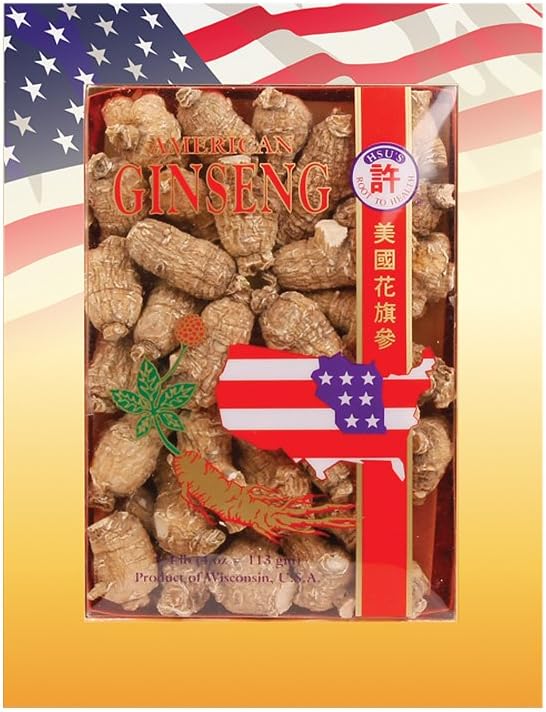 Hsu's Ginseng SKU 113-4 | Kort medium liten | dyrket amerikansk Ginseng fra Marathon Co, Wisconsin USA | | | 4oz Box, 西洋, B0054ELDEY