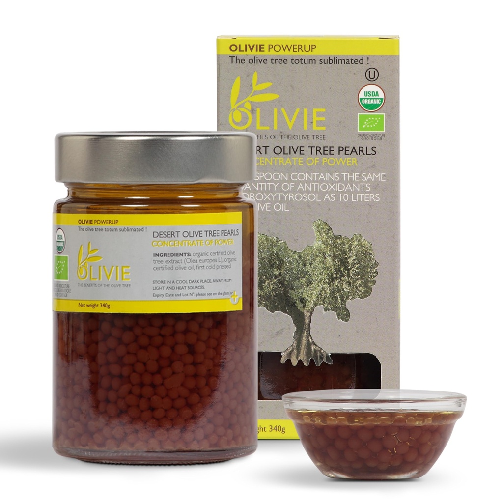 Organic Olive Leaf Extract Capsules, PowerUp Perler av OLIVIE, Antioksidant Polyfenoler Supplement, Olive Olje Scrub for huden, Immunstøtte, 340g