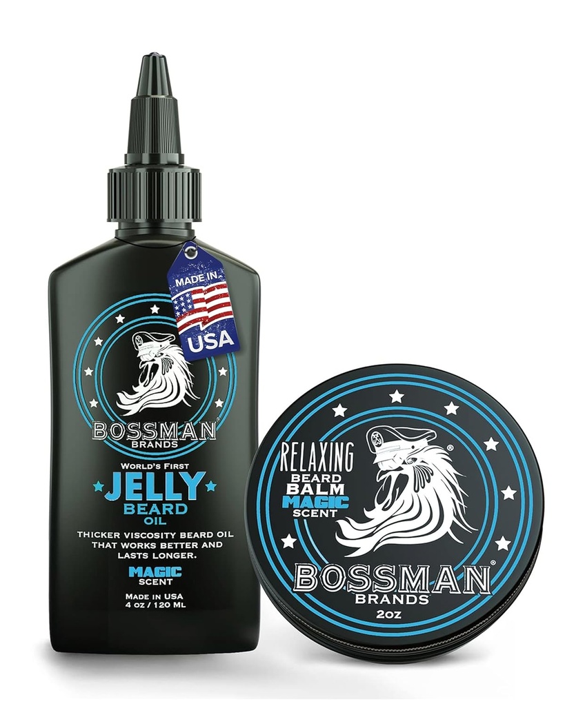 Bossman Jelly Beard olje for menn og beard Balm for menn Combo - Softens, Tames Moisturizes & Betingelser - Magic Scent - naturlige ingredienser og laget i USA