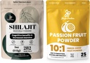 Jungle pulvere Premium Duo: 5oz Raw Shilajit & 3.5oz Passion Frukt pulver - Energistøtte for menn, immunforsterkning, med fryse tørket lidenskapsfrukt pulver for baking, smoothies, additiv-fri ekstrakt