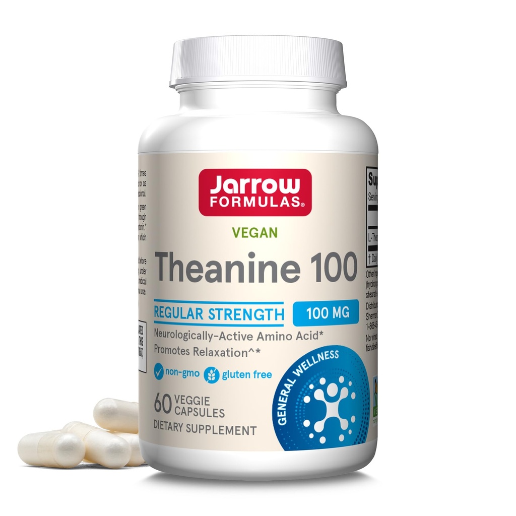 Jarrow Formler Ekstra Styrke Theanine 200 mg & Vanlig Styrke Theanine 100mg Relaxation Support Kapsler Bundle, 120 Veggie Kapsler