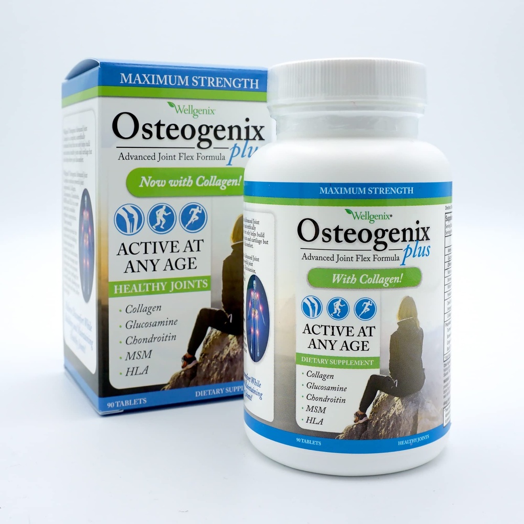 Wellgenix Osteogenix Advanced Joint Flex Formula (90 Ct) - Kne Supplement med kollagen II, Glukosamine, Chondroitin, MSM & HLA - Lubrication & Discomfort Support Tabletter for menn og kvinner