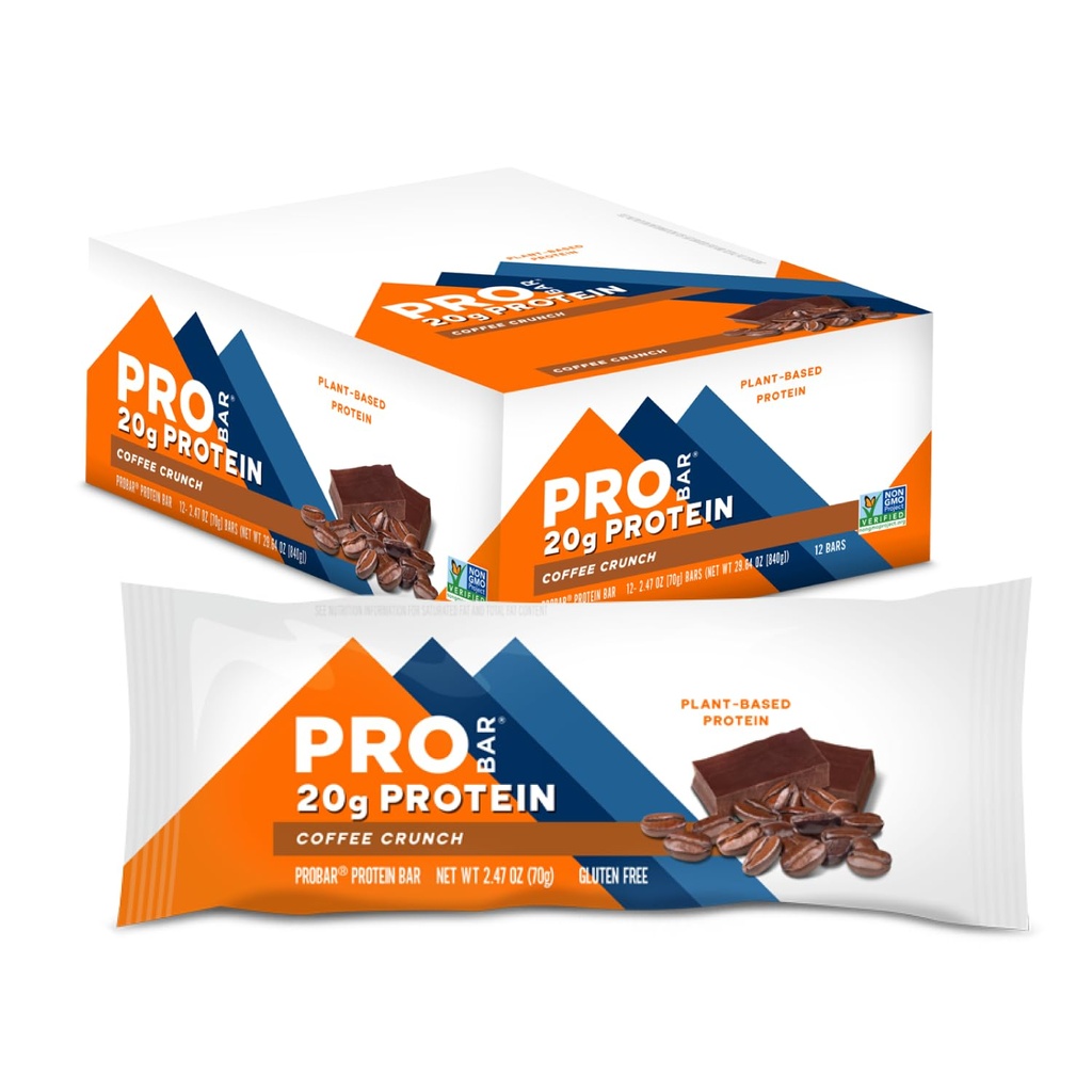 PROBAR - PROTEIN Bar, Kaffecrunch, ikke-GMO, Glutenfri, sunn, plantebasert, Hel-mat ingredienser, naturlig energi (12 count)