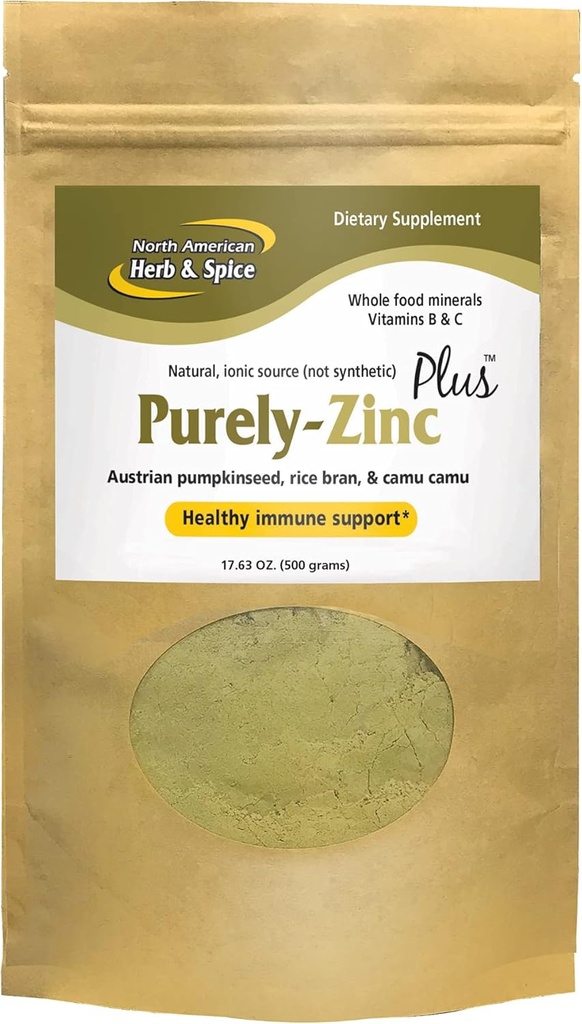 Nordamerikansk Herb & Spice Purely-Zinc Plus - 17.63 oz - Hele maten Sink Supplement - Sunn Immune Support - Austria Pumpkin Seed, Rice Bran & Camu Camu - Non-GMO - 18 Serveringer