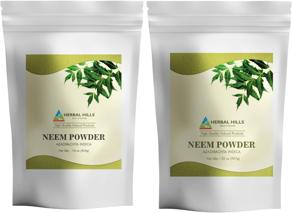 HERBAL HILLS Neem Leaf pulver ferske blader ren neem supplement pakke med 2 Combo