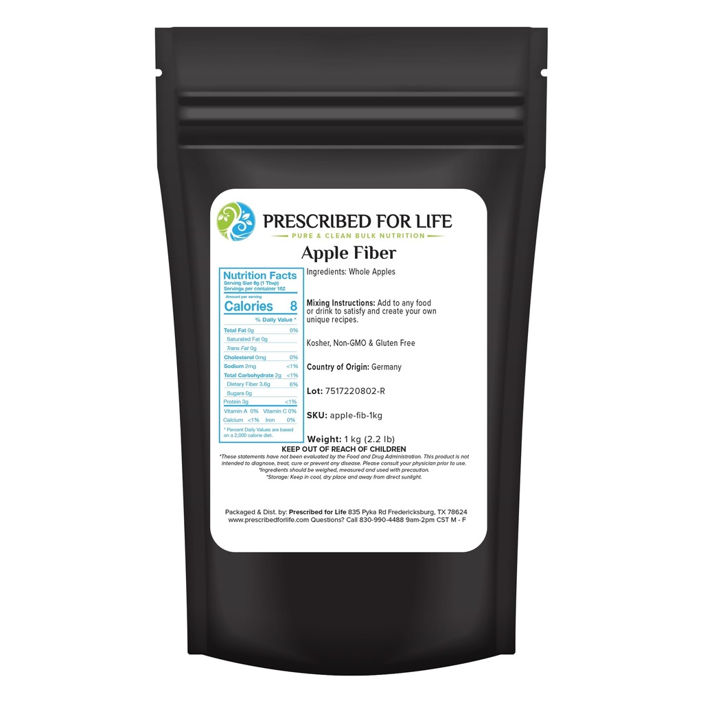 Prescription For Life Apple Fiber pulver, naturlig Apple Pectin Fiber Supplement for Digestive Helse, Vegansk, Ikke GMO, Glutenfri (1kg / 2.2lb)