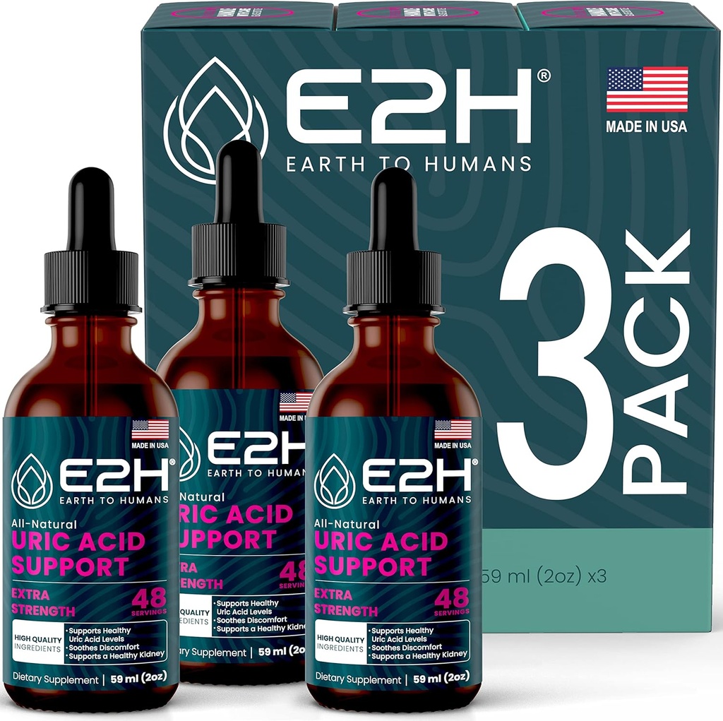 E2H Uric Acid Support Supplement - Tart Cherry og Devil's Claw - støtter uric syre helse og nyrefunksjon ikke-GMO - Vegan - (3 flasker)