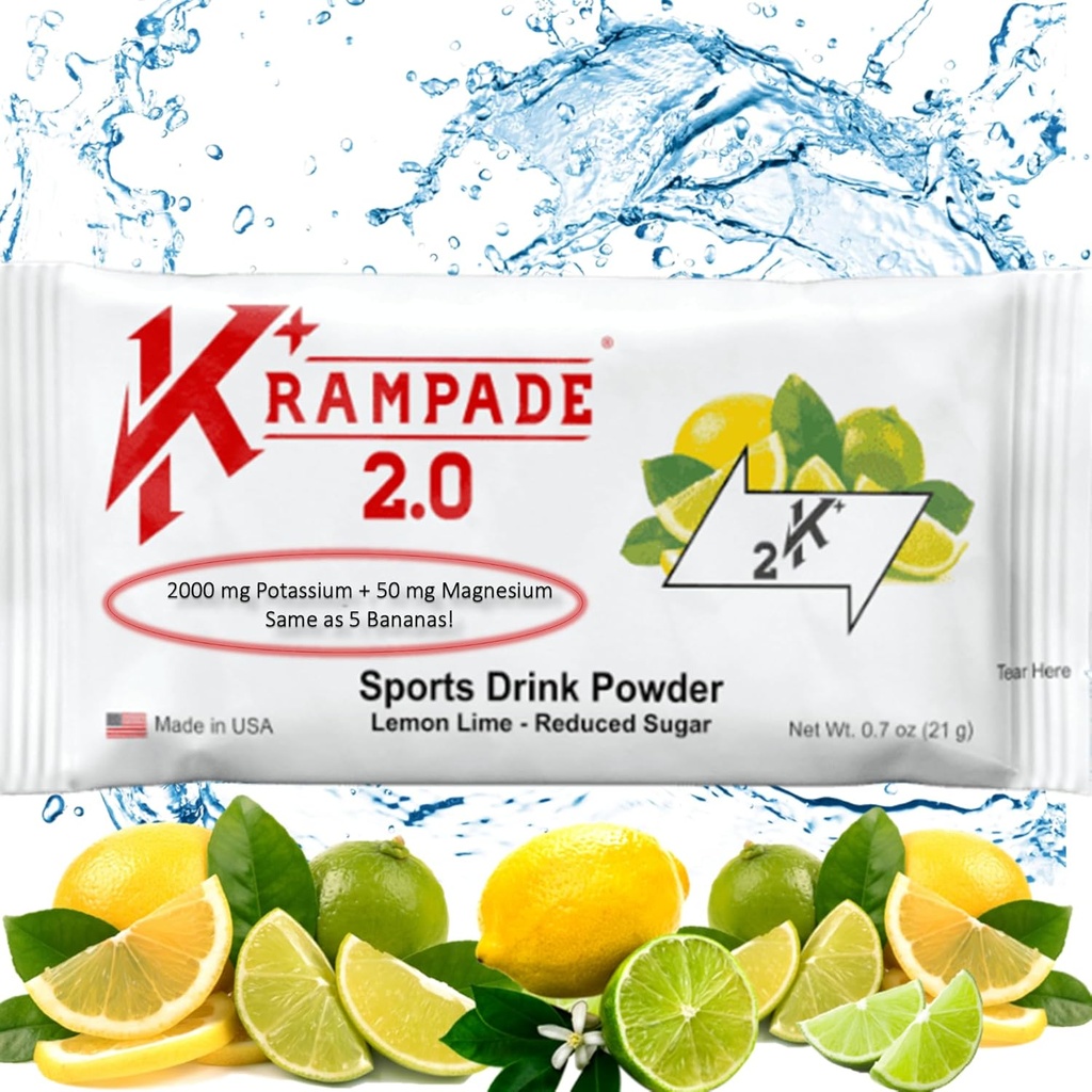Krampade Kalium Magnesium Supplement Electrolytes pulver - 50 mg Mag + 2000 mg K, > 2X mer enn kokosvann | Kramp Relief |