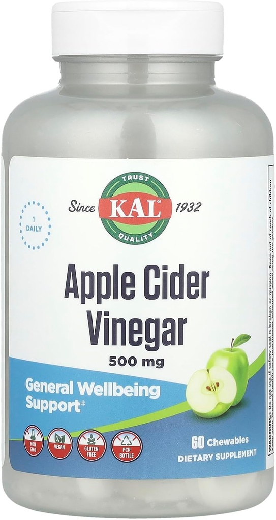 Kal Apple Cider Vinegar - 500 mg - 60 Chewable Tabletter