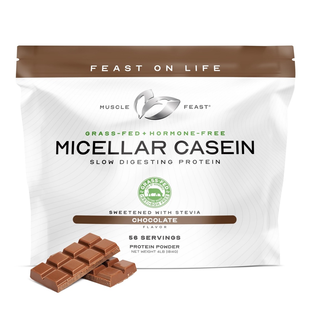 Muskelfest Grass Fed Micellar Casein Protein pulver, pastur hevet & hormon gratis, langsom sammensmelting Casein Protein - støtter overnatting Muskelgjenvinning, Glutenfri protein pulver - sjokolade, 4lb