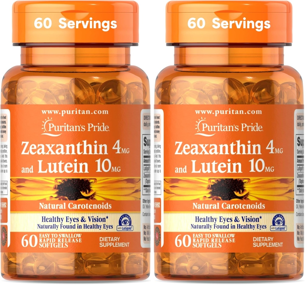 Puritans Pride Zeaxanthin 4 mg med Lutein 10 mg, støtter sunne øyne og visjon*, 60 ct (pakke med 2)