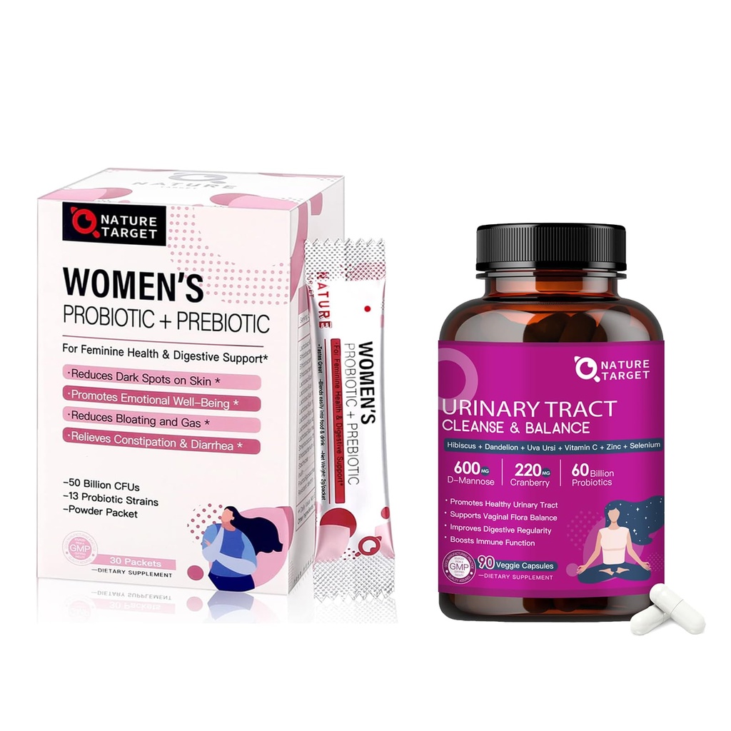 NATURE TARGET Probiotika for kvinner Digestiv Helse & Urin Trakt helse med D Mannose & Cranberry